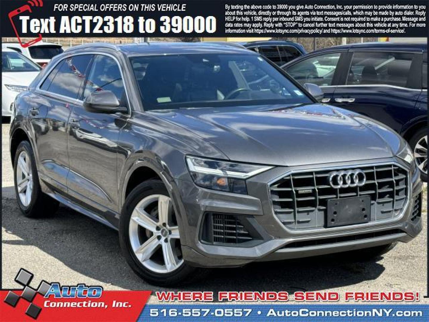 2019 Samurai Gray Metallic /Black Audi Q8 Premium 55 TFSI quattro (WA1AVAF1XKD) , Automatic transmission, located at 1696 Sunrise Hwy, Bay Shore, NY, 11706, (516) 557-0557, 40.733665, -73.256317 - This 2019 Audi Q8 has been treated with kid gloves, and it shows. This Q8 has 59008 miles, and it has plenty more to go with you behind the wheel. Buy with confidence knowing you're getting the best price and the best service. Come test drive this vehicle today. All internet purchases include a 12 - Photo#0