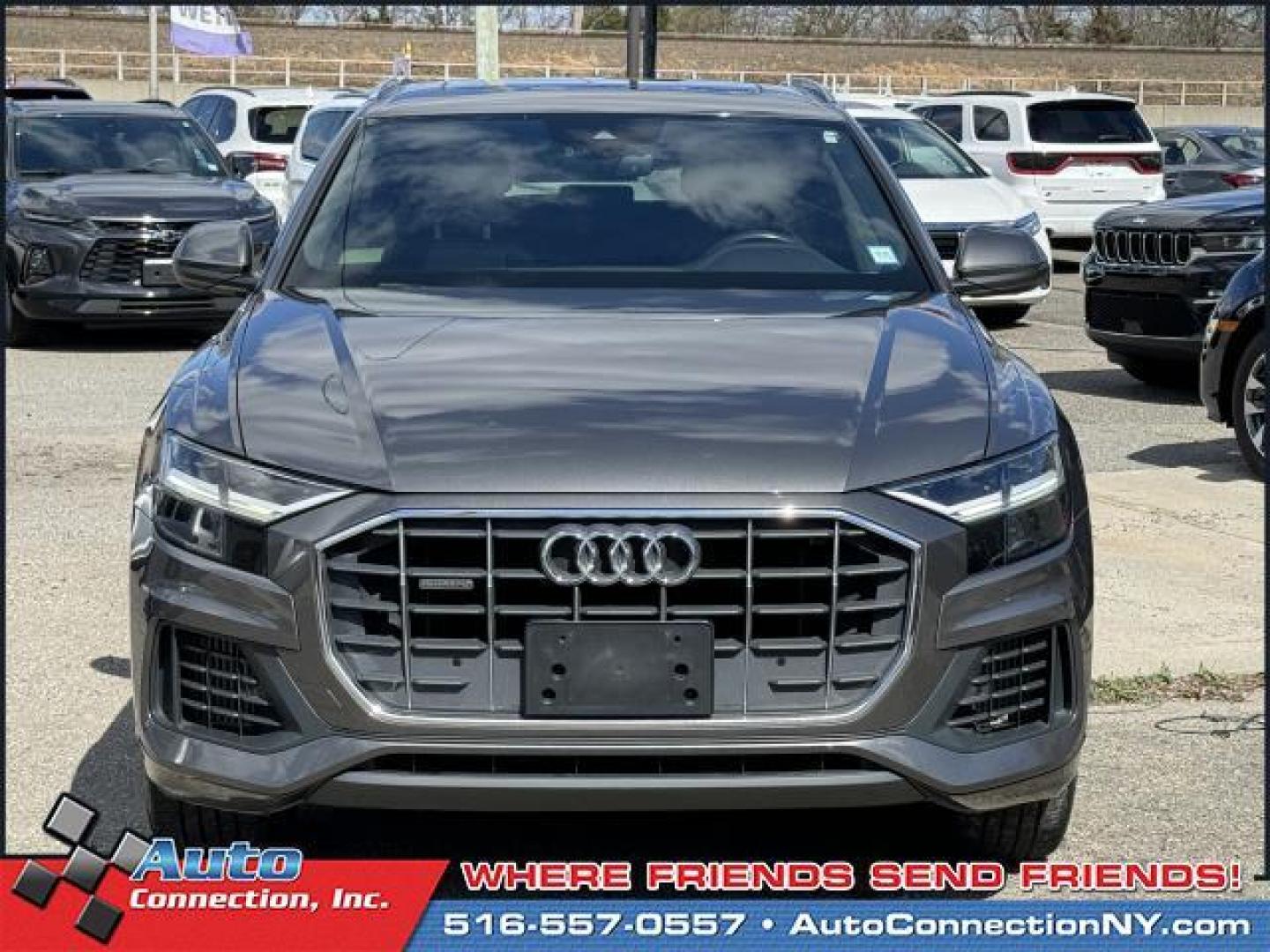 2019 Samurai Gray Metallic /Black Audi Q8 Premium 55 TFSI quattro (WA1AVAF1XKD) , Automatic transmission, located at 1696 Sunrise Hwy, Bay Shore, NY, 11706, (516) 557-0557, 40.733665, -73.256317 - This 2019 Audi Q8 has been treated with kid gloves, and it shows. This Q8 has 59008 miles, and it has plenty more to go with you behind the wheel. Buy with confidence knowing you're getting the best price and the best service. Come test drive this vehicle today. All internet purchases include a 12 - Photo#2