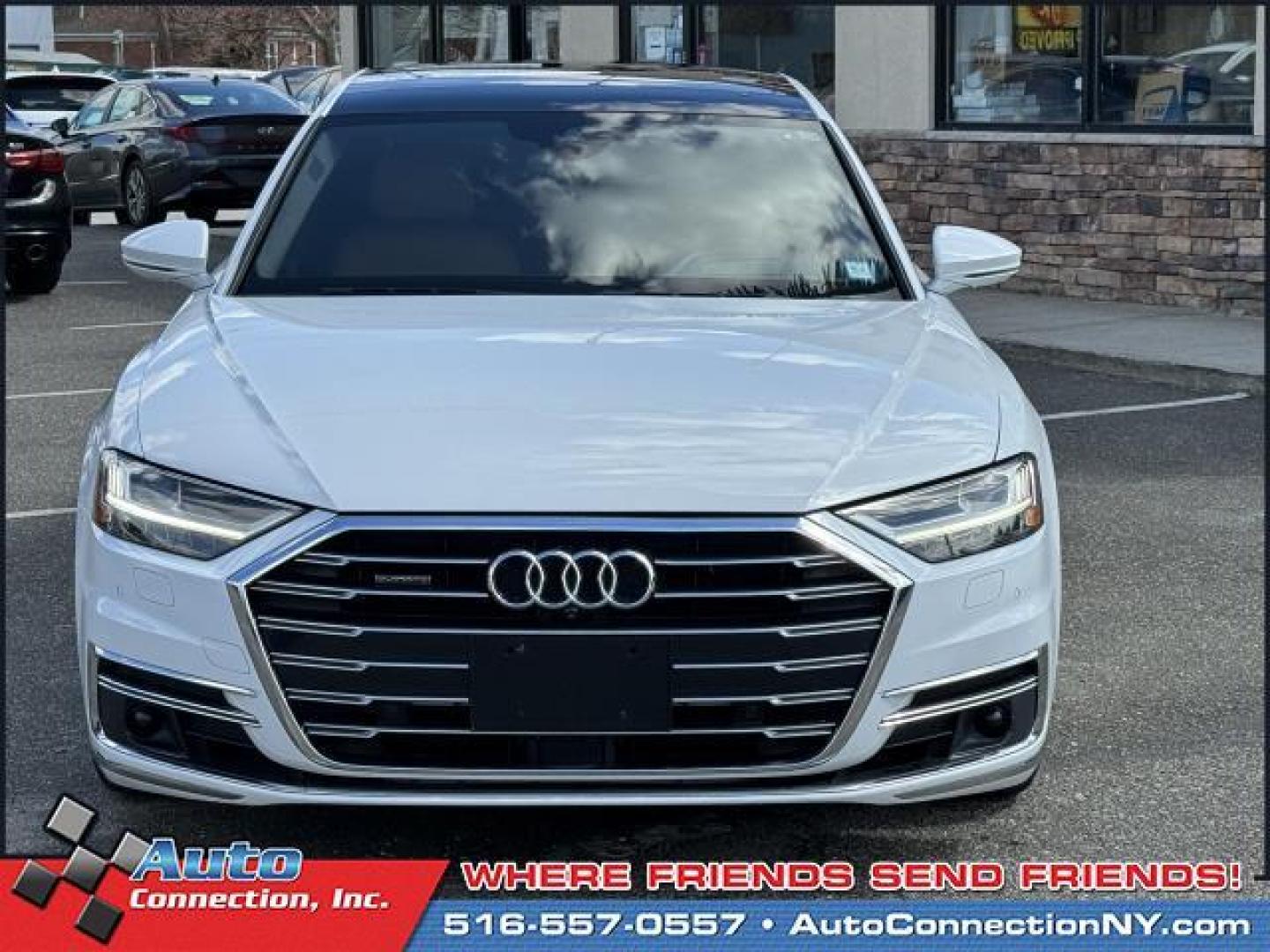 2019 Glacier White Metallic /Nutmeg Brown Audi A8 L 55 TFSI quattro (WAU8DAF88KN) , Automatic transmission, located at 1696 Sunrise Hwy, Bay Shore, NY, 11706, (516) 557-0557, 40.733665, -73.256317 - Photo#2