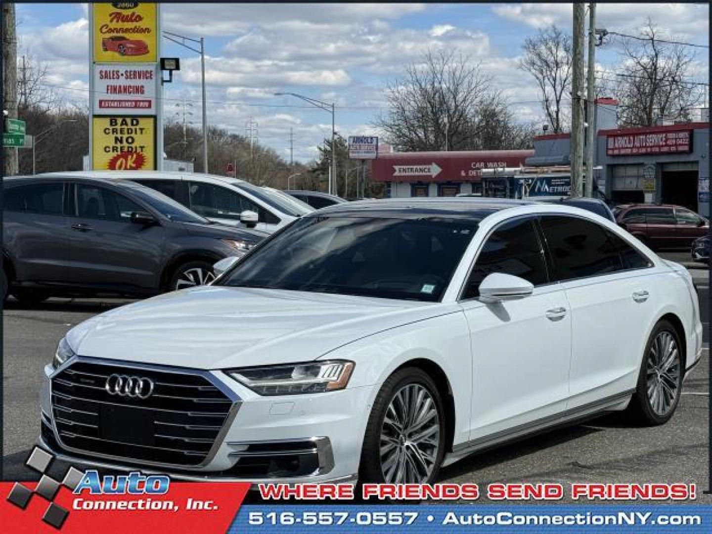 2019 Glacier White Metallic /Nutmeg Brown Audi A8 L 55 TFSI quattro (WAU8DAF88KN) , Automatic transmission, located at 1696 Sunrise Hwy, Bay Shore, NY, 11706, (516) 557-0557, 40.733665, -73.256317 - Photo#4