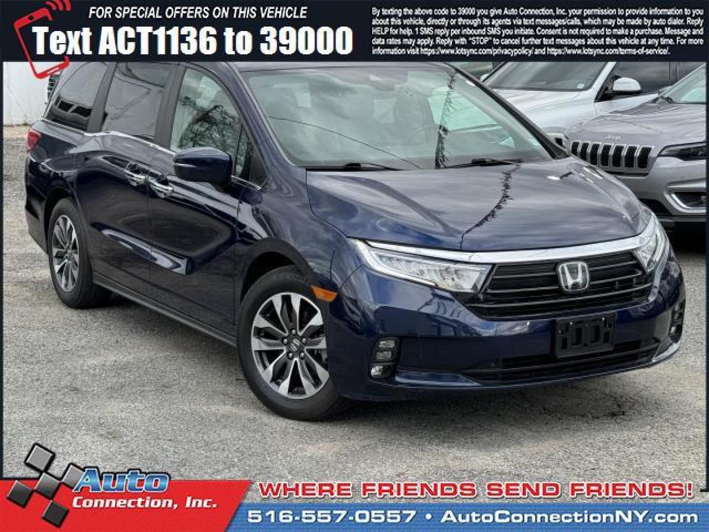 2021 Obsidian Blue Pearl /Gray Honda Odyssey EX-L Auto (5FNRL6H75MB) , Automatic transmission, located at 1696 Sunrise Hwy, Bay Shore, NY, 11706, (516) 557-0557, 40.733665, -73.256317 - Photo#0