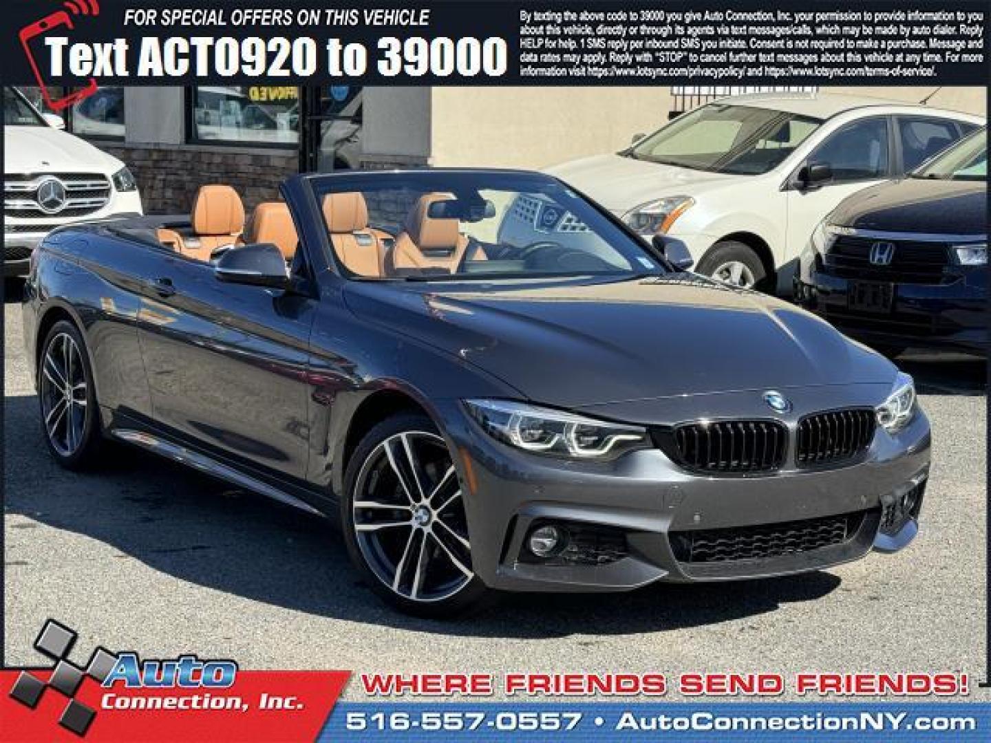 2019 Mineral Grey Metallic /Cognac/Dark Brown BMW 4 Series 430i xDrive Convertible (WBA4Z3C58KE) , Automatic transmission, located at 1696 Sunrise Hwy, Bay Shore, NY, 11706, (516) 557-0557, 40.733665, -73.256317 - Delivering power, style and convenience, this 2019 BMW 4 Series has everything you're looking for. This 4 Series has 35649 miles, and it has plenty more to go with you behind the wheel. Buy with confidence knowing you're getting the best price and the best service. With an affordable price, why wai - Photo#0