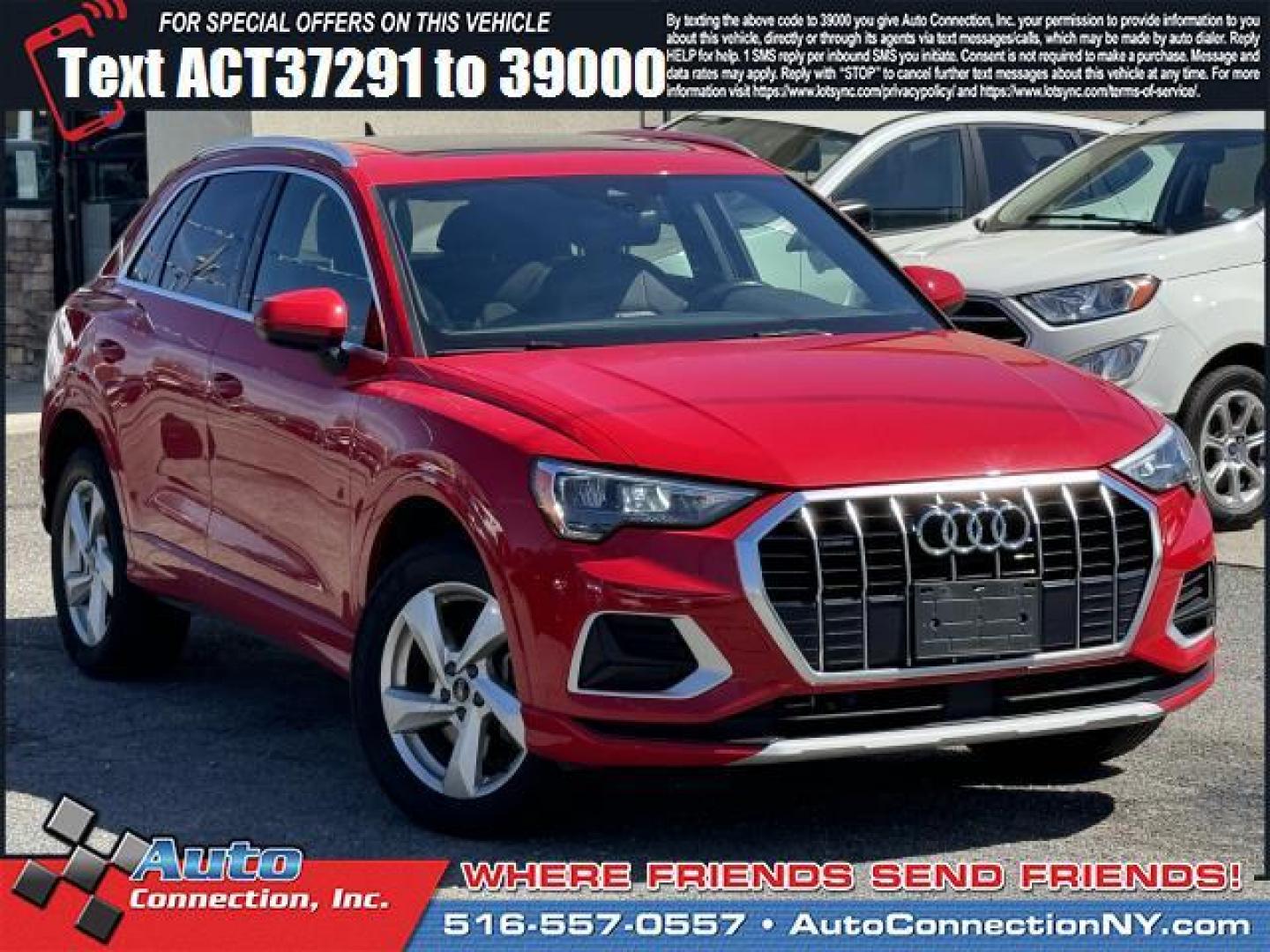 2021 Tango Red Metallic /Black Audi Q3 Premium 40 TFSI quattro (WA1AUCF35M1) , Automatic transmission, located at 1696 Sunrise Hwy, Bay Shore, NY, 11706, (516) 557-0557, 40.733665, -73.256317 - This 2021 Audi Q3 is in great mechanical and physical condition. Curious about how far this Q3 has been driven? The odometer reads 58625 miles. Visit us to learn how you can add this vehicle to your family lineup. Appointments are recommended due to the fast turnover on models such as this one. All - Photo#0