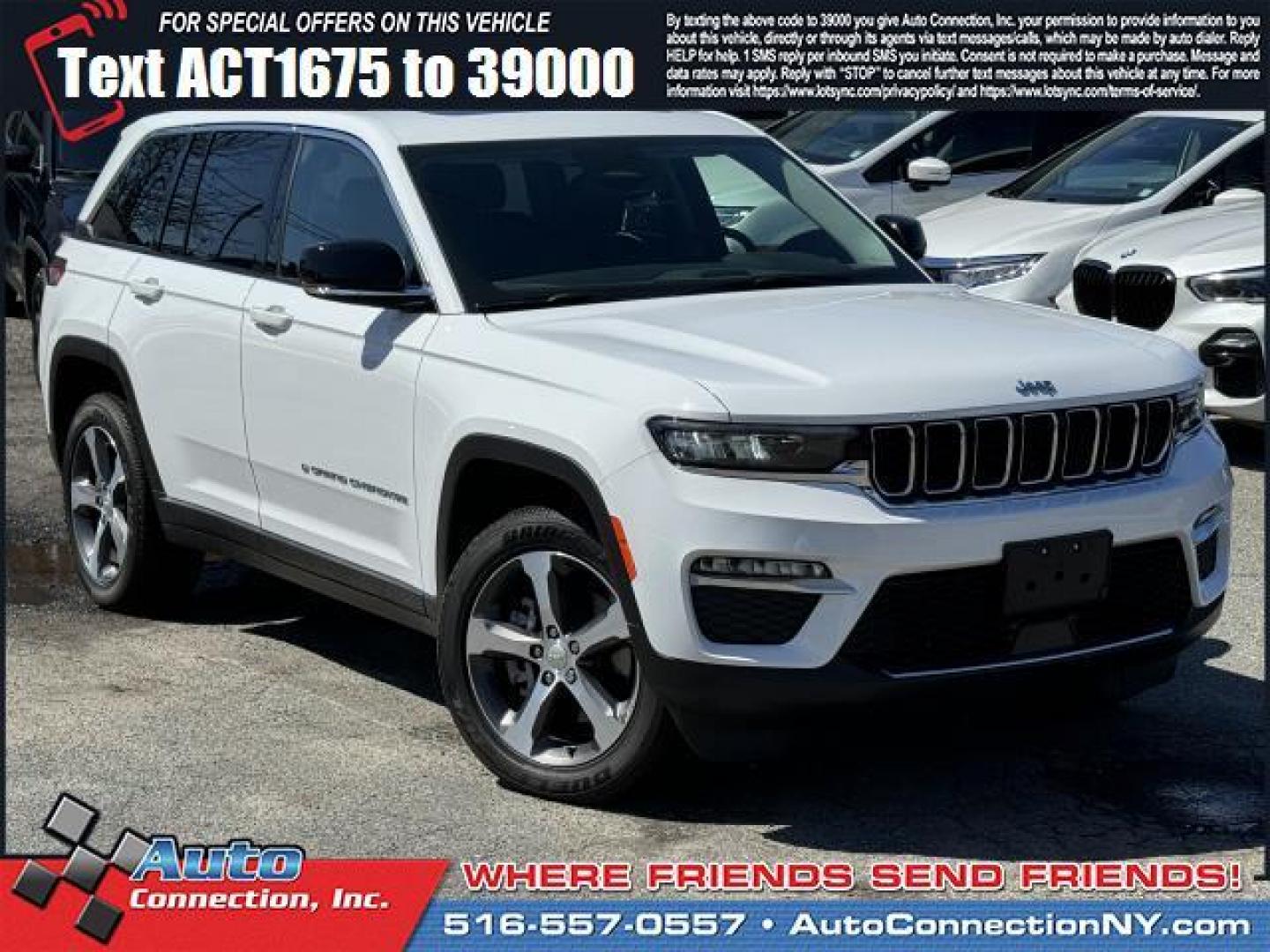 2023 Bright White Clearcoat /Global Black Jeep Grand Cherokee 4xe 4x4 (1C4RJYB67P8) , Automatic transmission, located at 1696 Sunrise Hwy, Bay Shore, NY, 11706, (516) 557-0557, 40.733665, -73.256317 - Photo#0