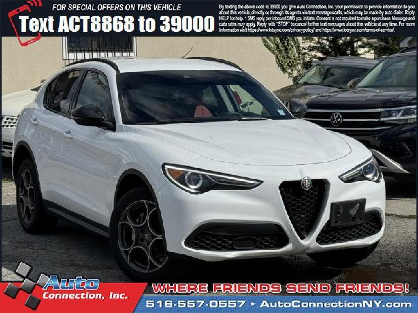 2021 Alfa White /Black/Red Alfa Romeo Stelvio AWD (ZASPAKAN7M7) , Automatic transmission, located at 1696 Sunrise Hwy, Bay Shore, NY, 11706, (516) 557-0557, 40.733665, -73.256317 - Photo#0